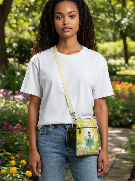 Loungefly Handbags - Loungefly Green Princess Illustration Crossbody with Cream Strap